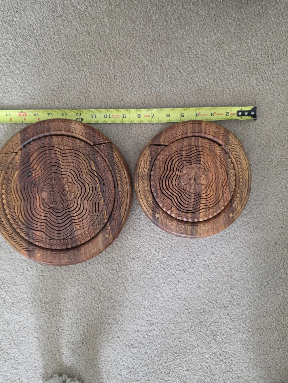 Set Of 2 Vtg Hand-Carved Wooden Collapsible Baskets/ Trivets